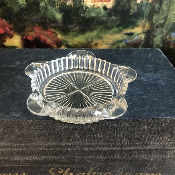 Vintage Queen Mary Green by Anchor Hocking Coaster Ashtray Clear Glass Small - Picture 3 of 10